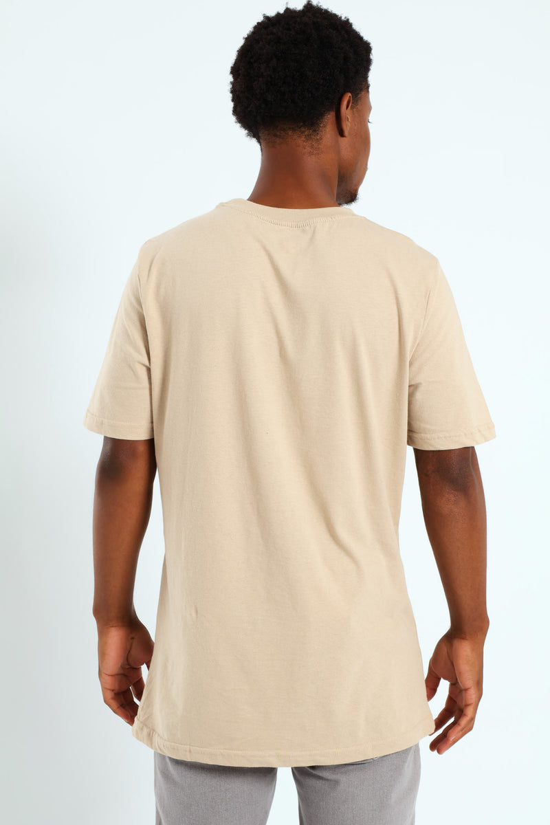 Two Colour Front Print T-Shirt - Stone