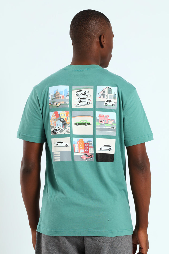 Block Car Front & Back Printed Tee - Teal