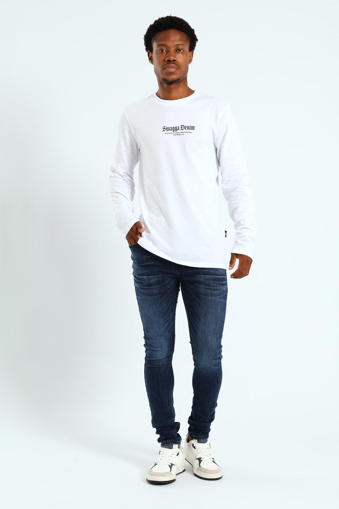 Long Sleeve Placement Print Tee - White