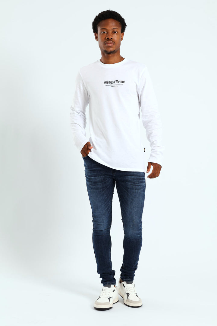 Long Sleeve Placement Print Tee - White