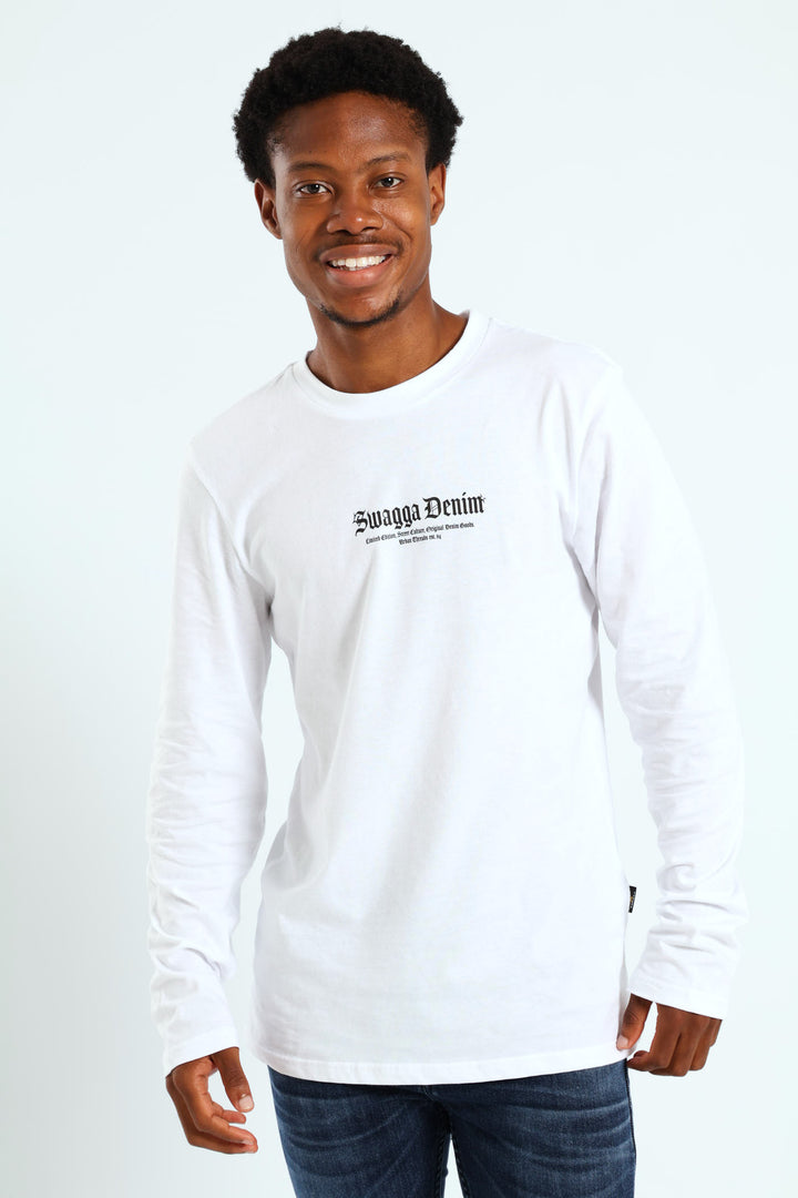 Long Sleeve Placement Print Tee - White