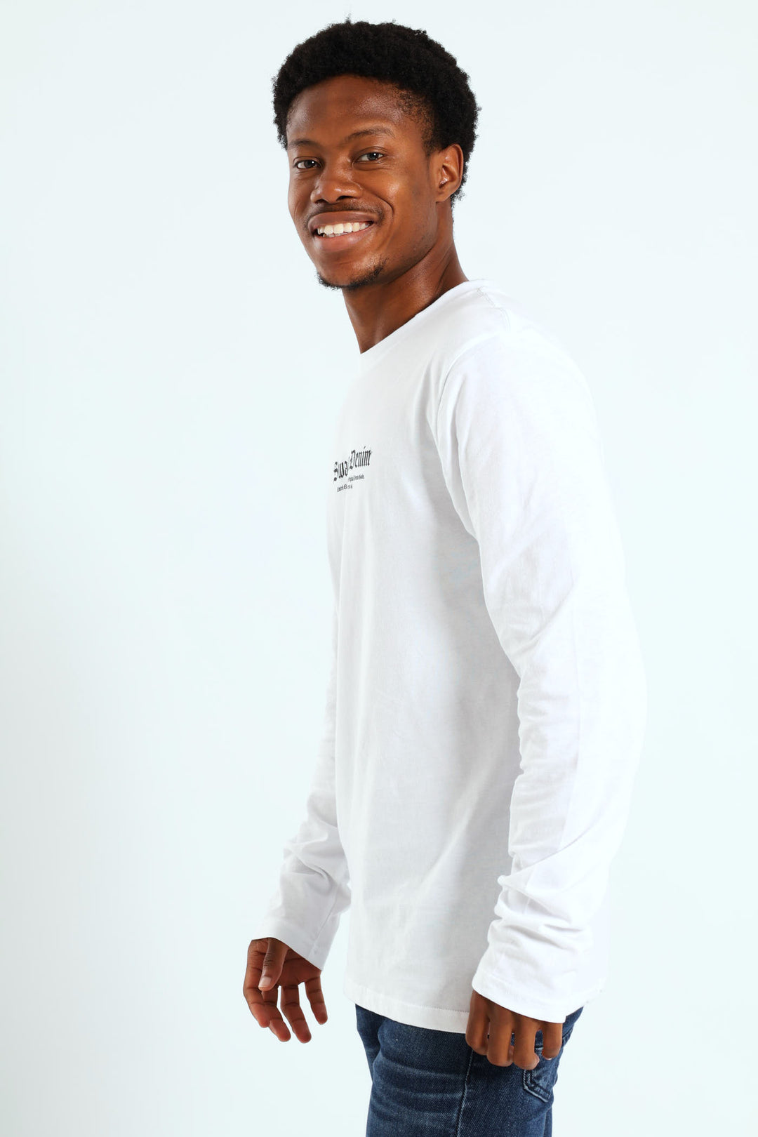 Long Sleeve Placement Print Tee - White
