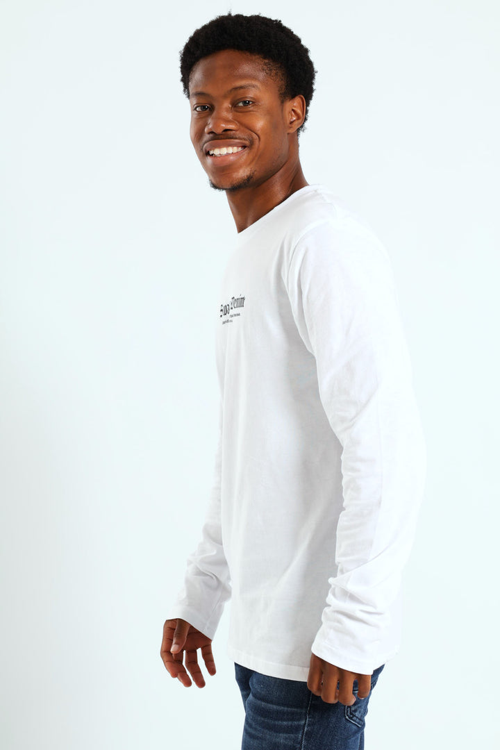 Long Sleeve Placement Print Tee - White
