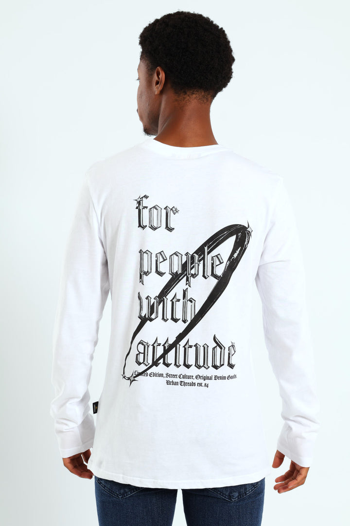 Long Sleeve Placement Print Tee - White