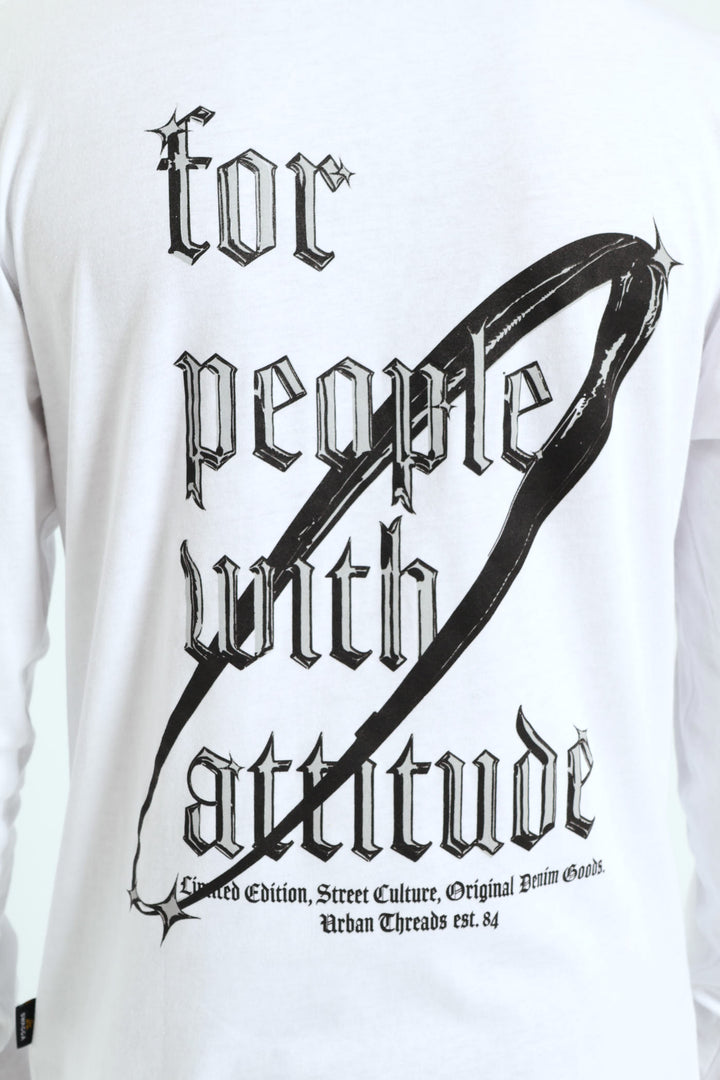 Long Sleeve Placement Print Tee - White
