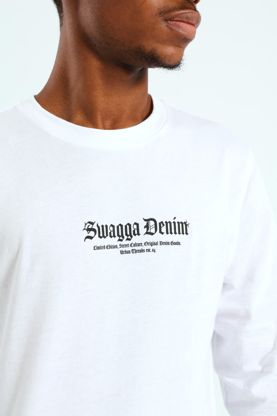 Long Sleeve Placement Print Tee - White
