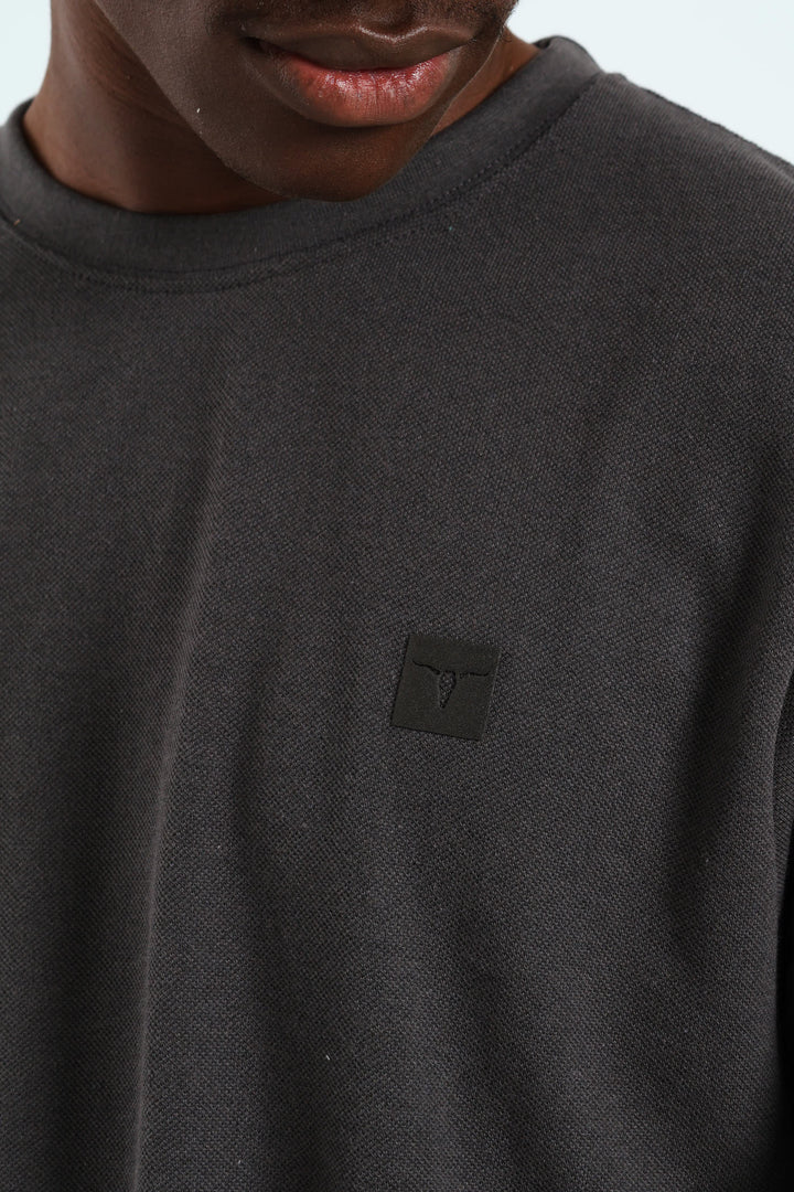 Utility Curved Hem Long Sleeve Tee - Charcoal