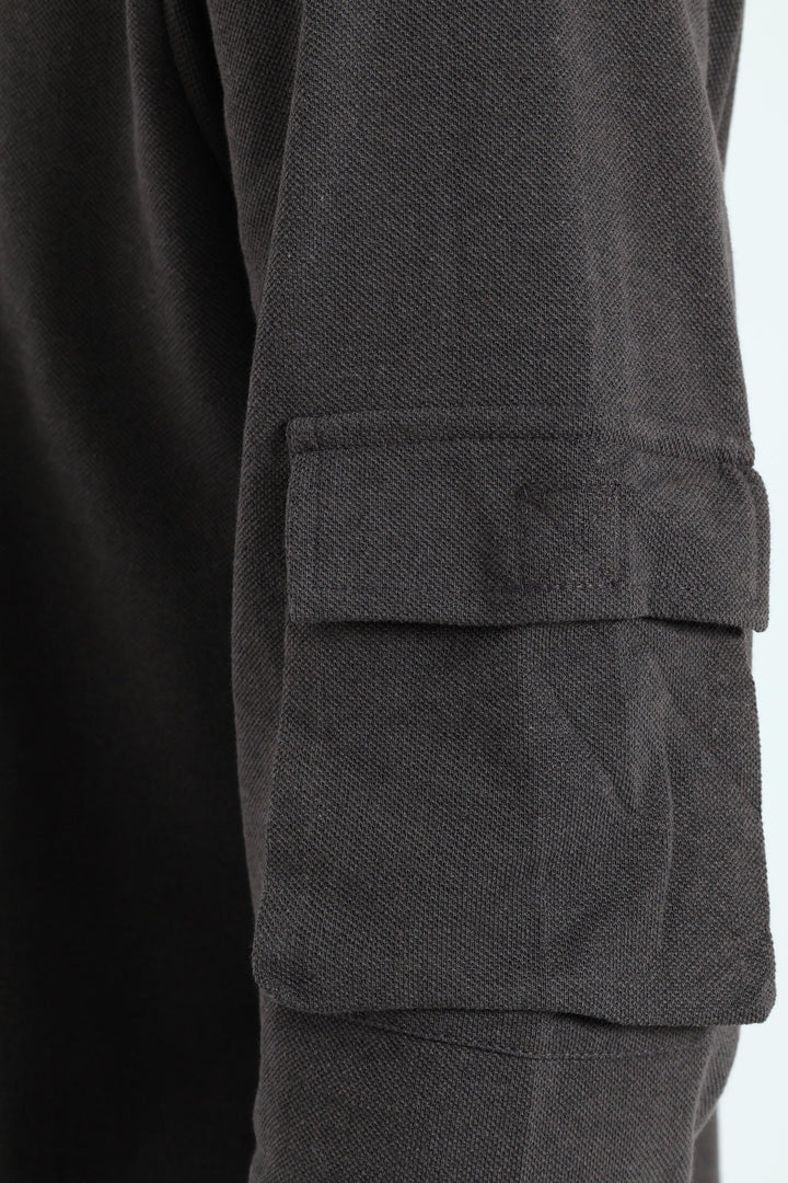 Utility Curved Hem Long Sleeve Tee - Charcoal