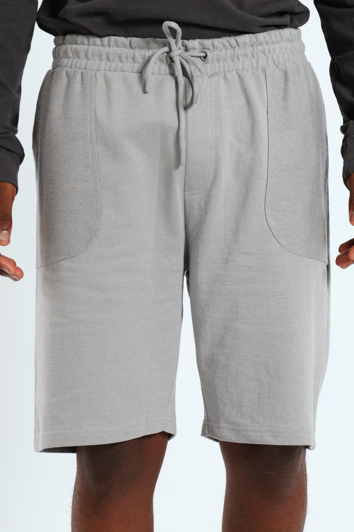 Basic Fleece Front Pocket Terry Shorts - Light Grey