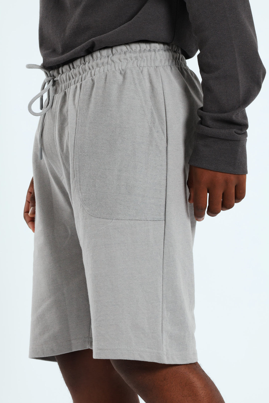 Basic Fleece Front Pocket Terry Shorts - Light Grey