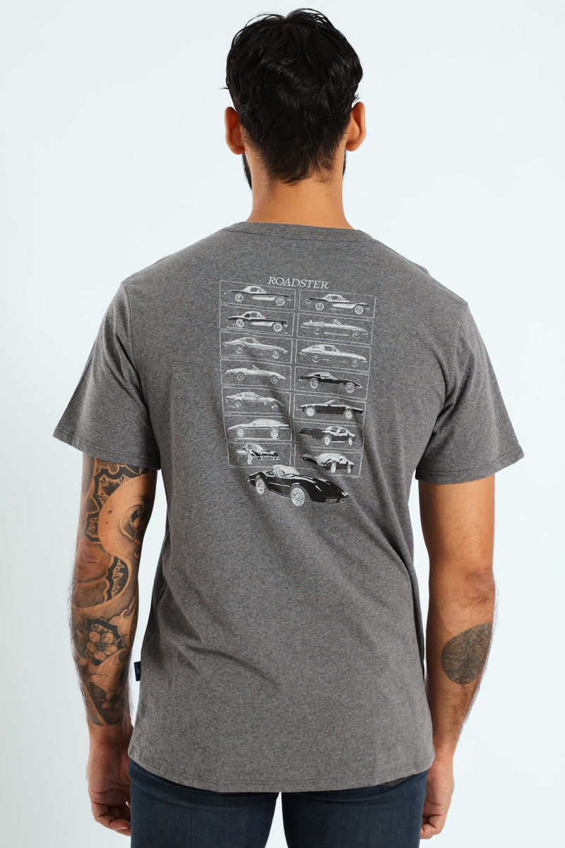 Roadster Front & Back Print Tee - Charcoal Melange