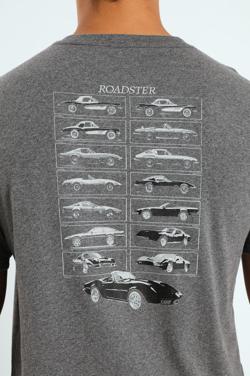 Roadster Front & Back Print Tee - Charcoal Melange