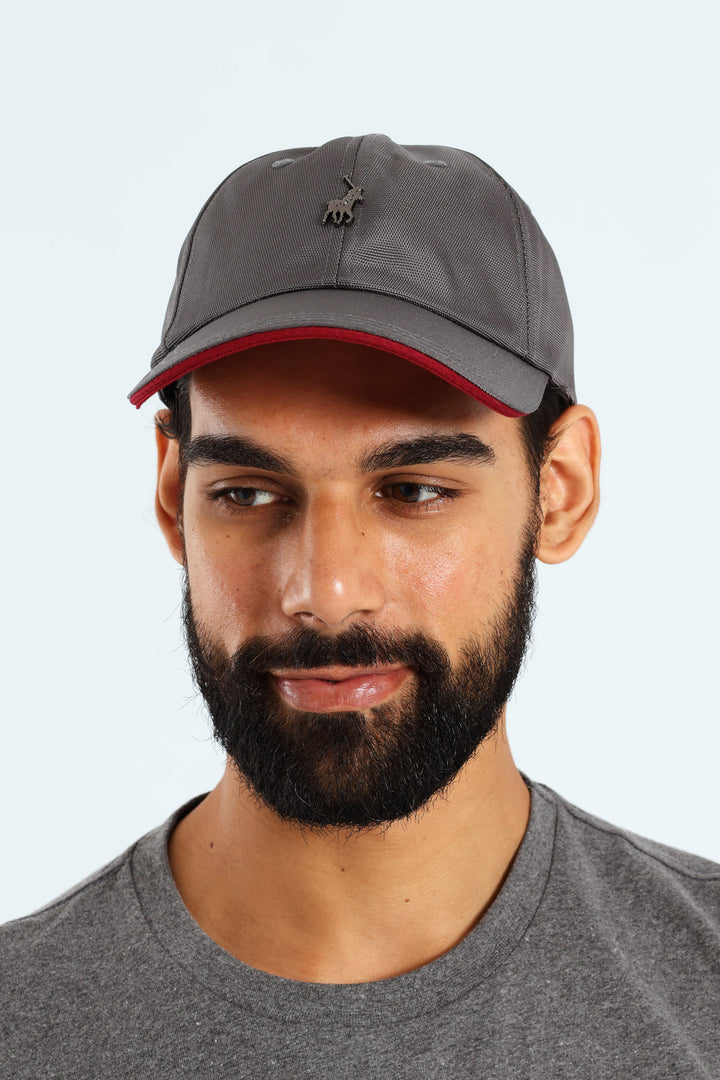 6 Panel Metal Peak Cap - Grey