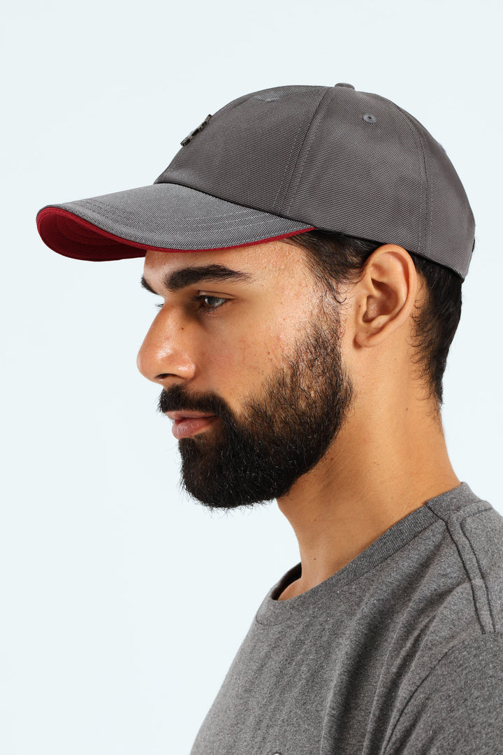 6 Panel Metal Peak Cap - Grey