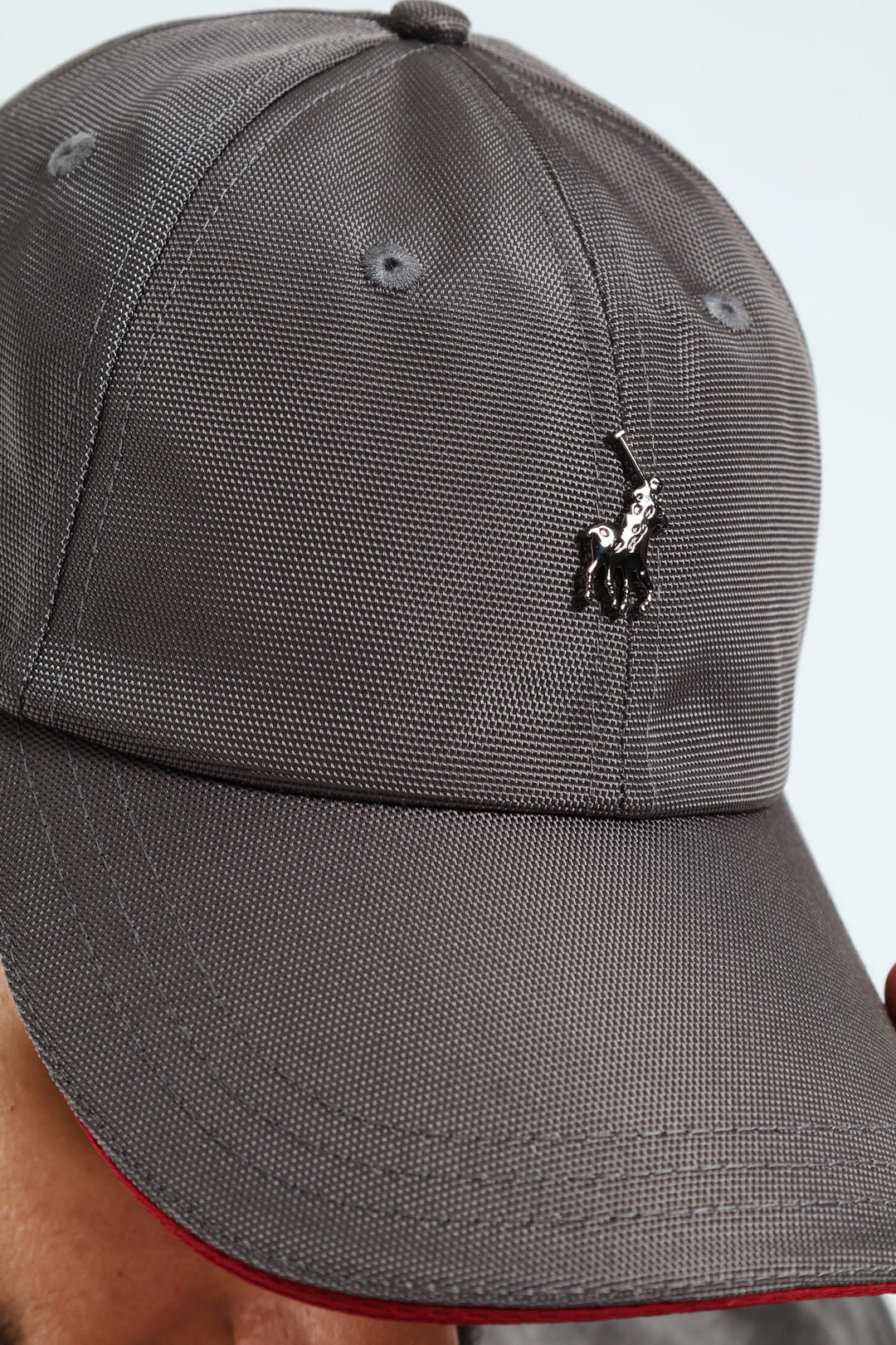 6 Panel Metal Peak Cap - Grey