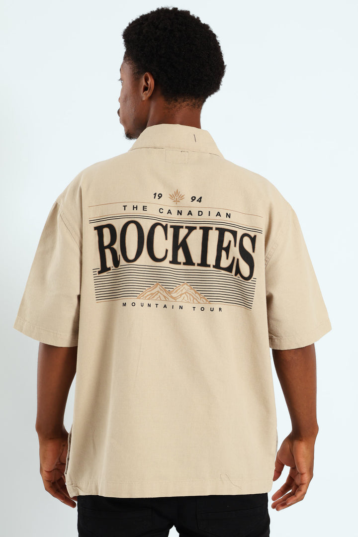 Zip Through Front & Back Shirt - Stone