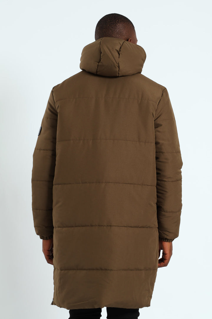 Longline Puffer Parka Jacket - Green