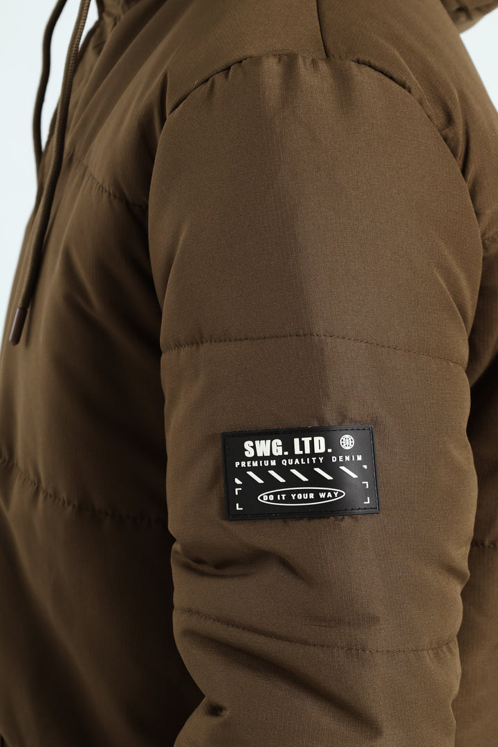 Longline Puffer Parka Jacket - Green