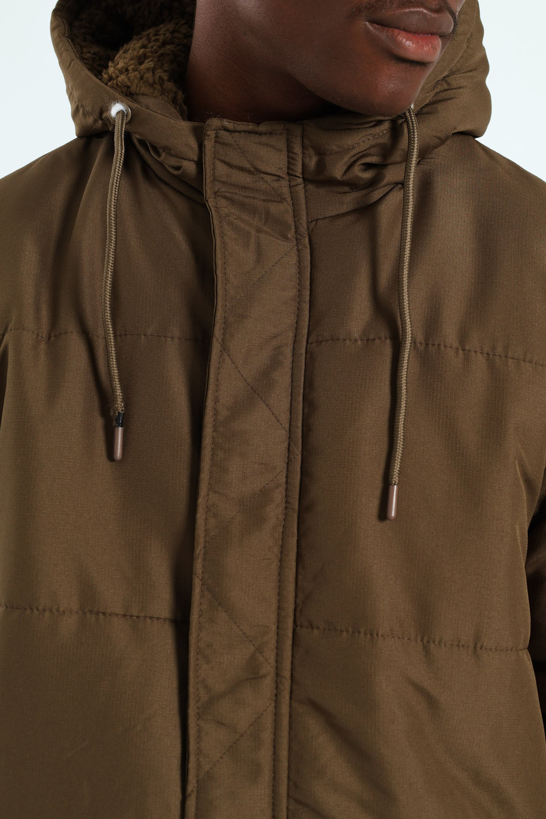 Longline Puffer Parka Jacket - Green