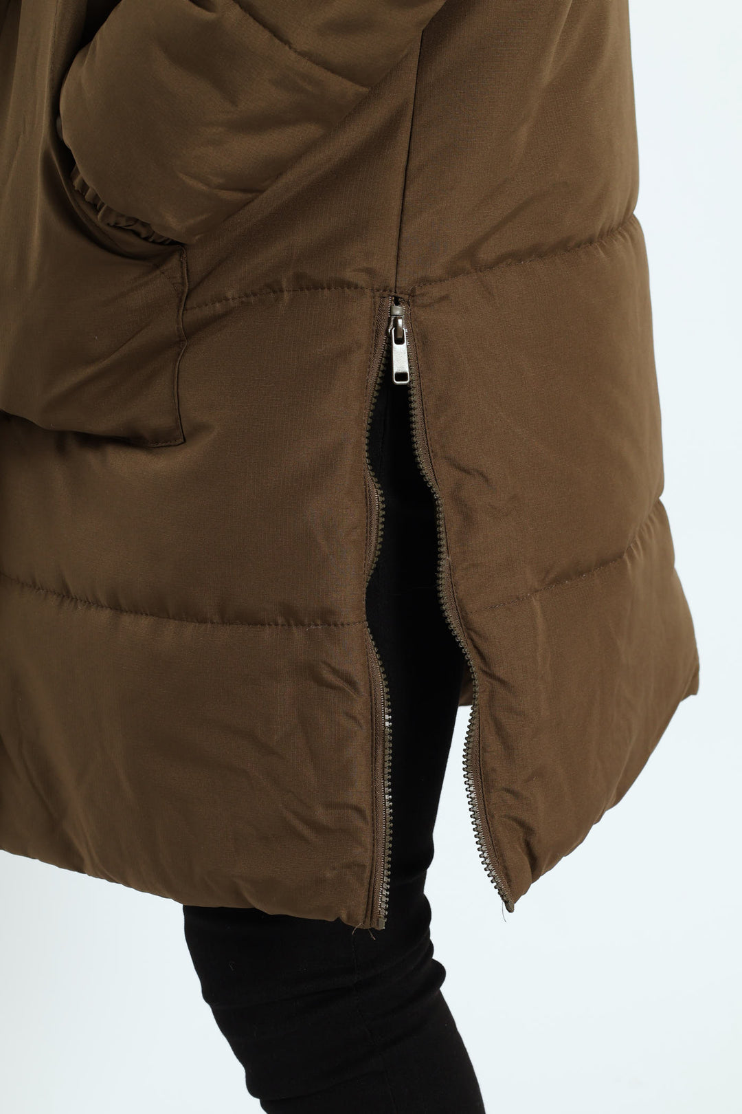 Longline Puffer Parka Jacket - Green