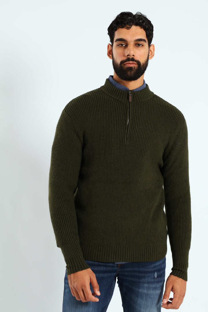 Plain Quarter Zip Knitwear - Fatigue