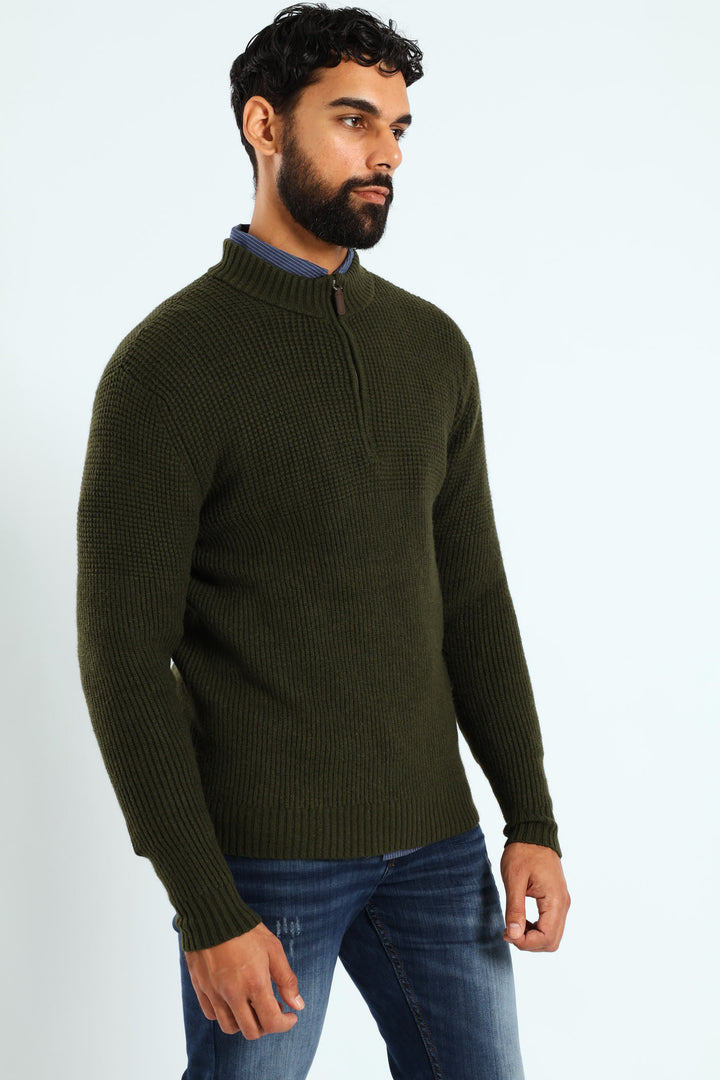 Plain Quarter Zip Knitwear - Fatigue