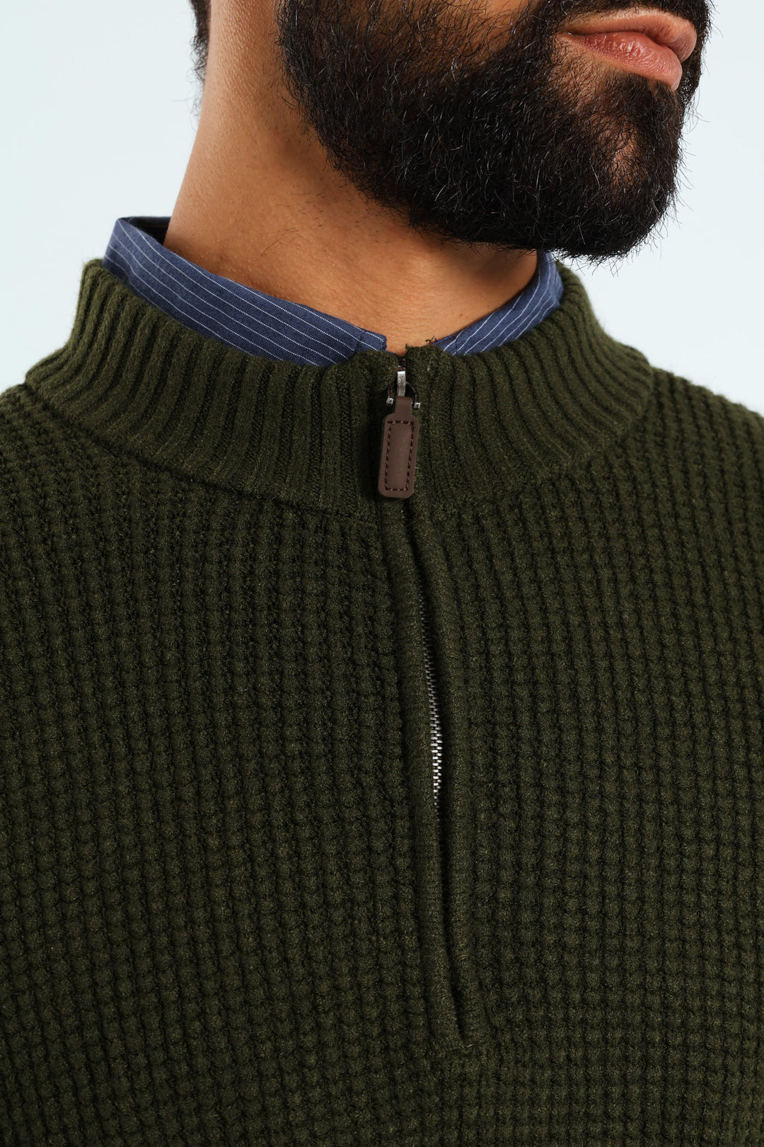 Plain Quarter Zip Knitwear - Fatigue