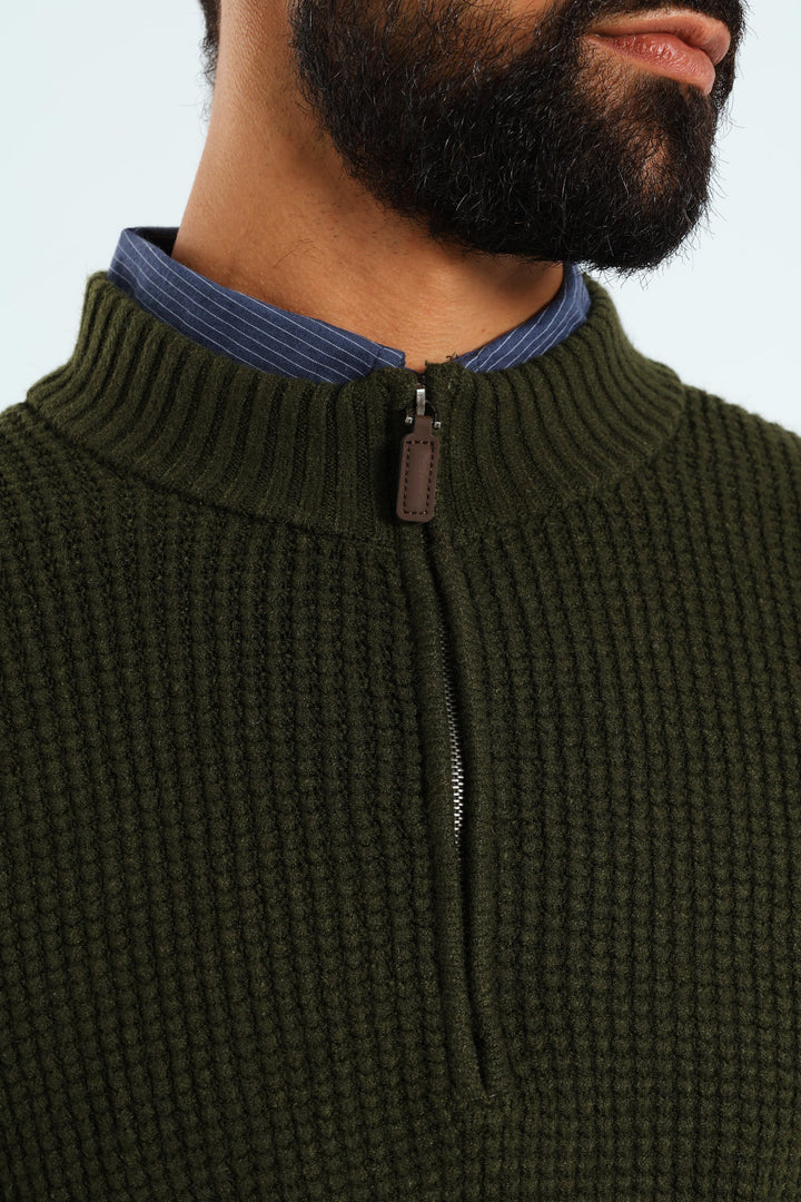 Plain Quarter Zip Knitwear - Fatigue