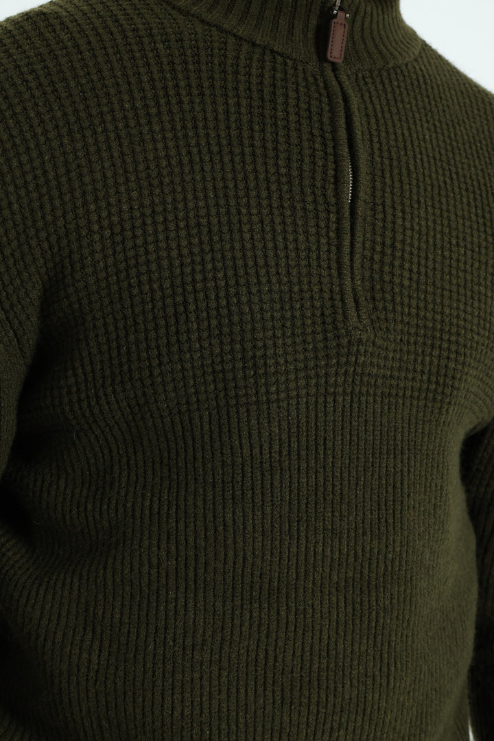 Plain Quarter Zip Knitwear - Fatigue
