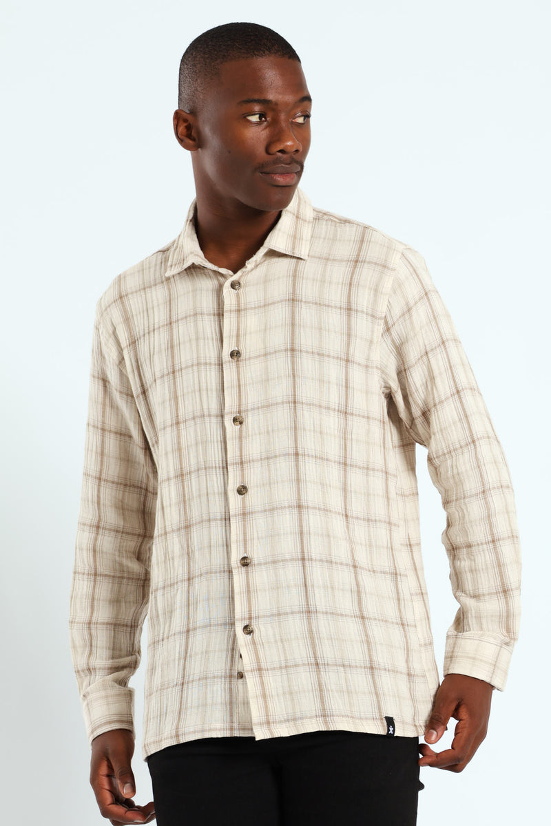 Crinkle Check Shirt - Stone