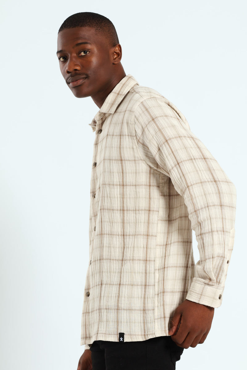 Crinkle Check Shirt - Stone
