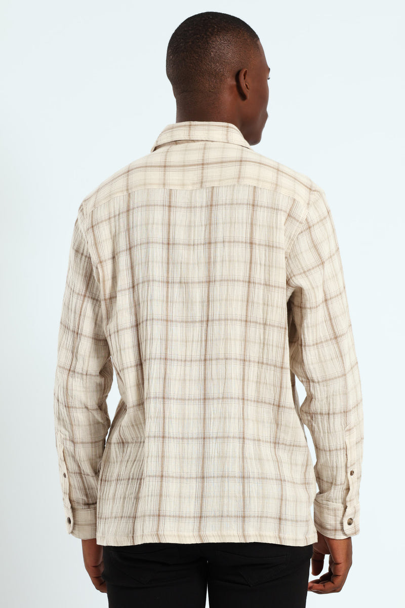 Crinkle Check Shirt - Stone