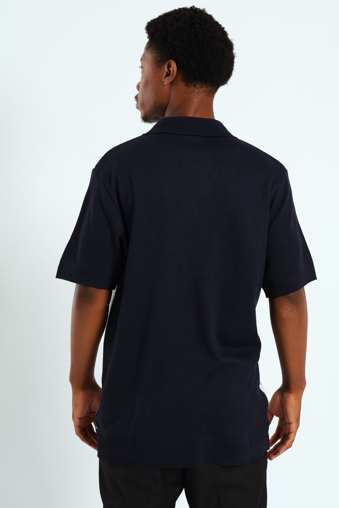 Button Through Argyle Knit Shirt - Navy