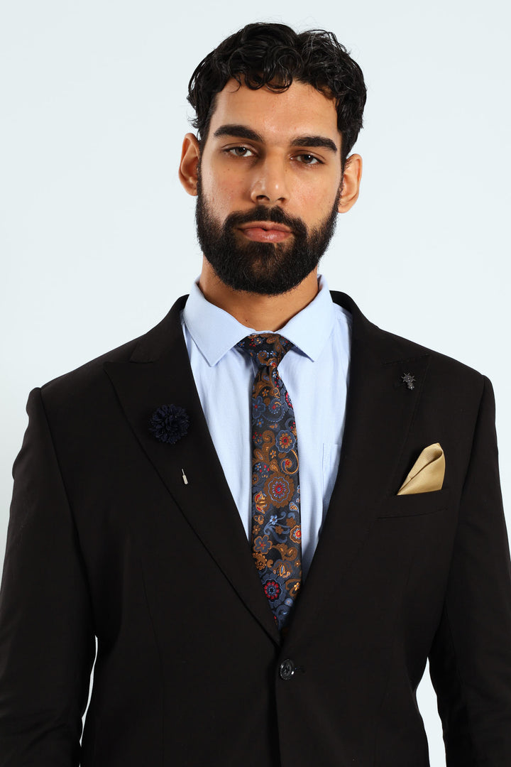 Slim Fashion Tie & Pocket Square Set - Navy