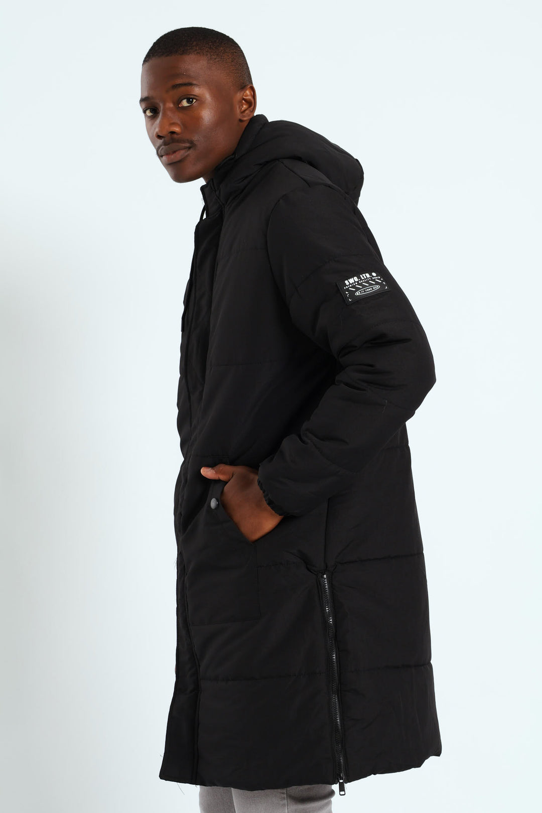 Longline Puffer Parka Jacket - Black