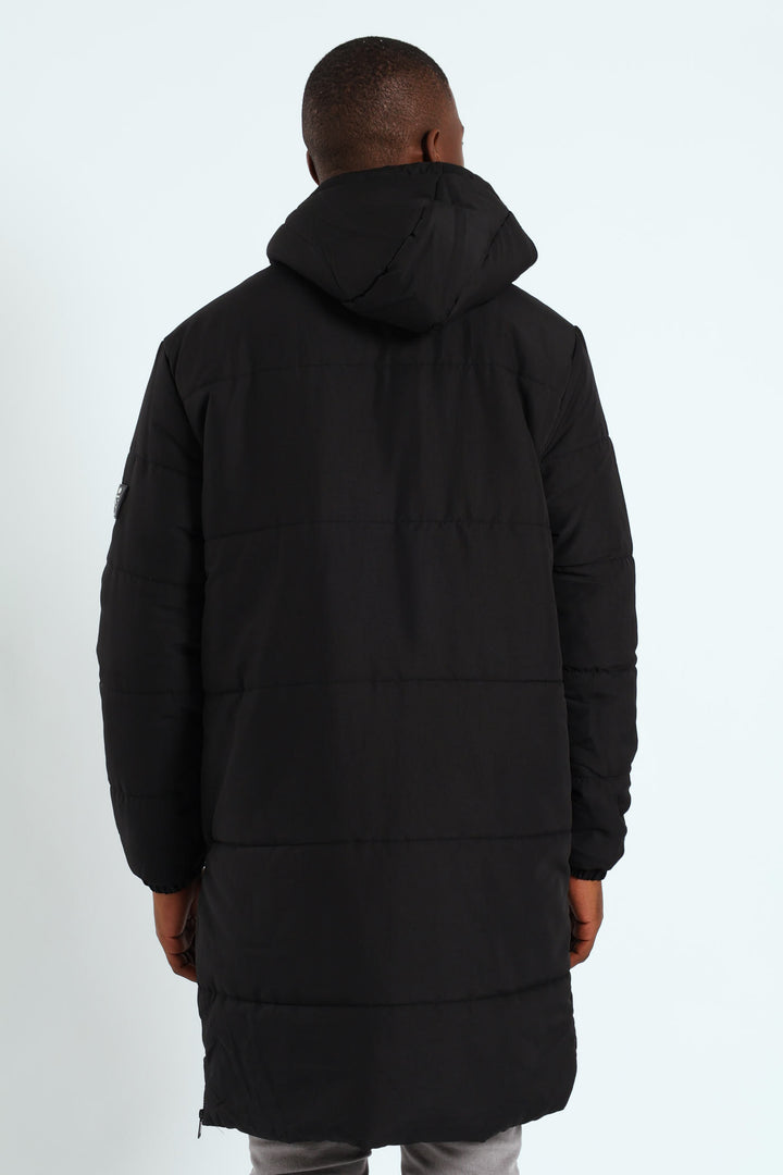 Longline Puffer Parka Jacket - Black