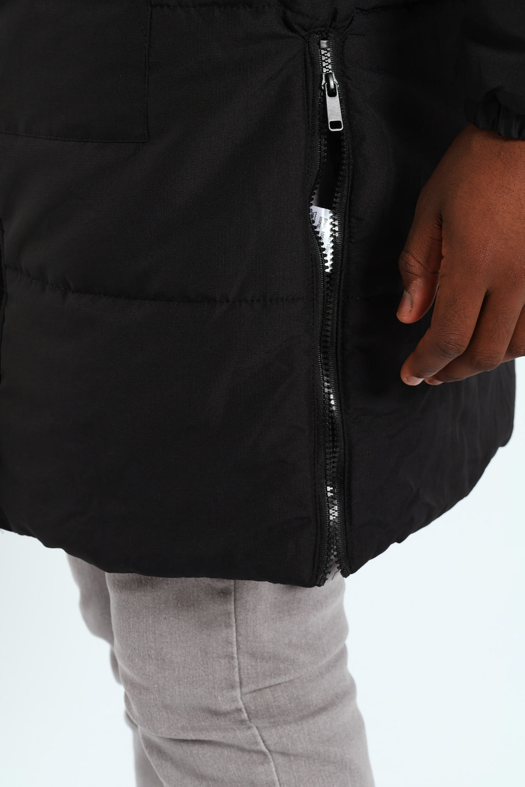 Longline Puffer Parka Jacket - Black