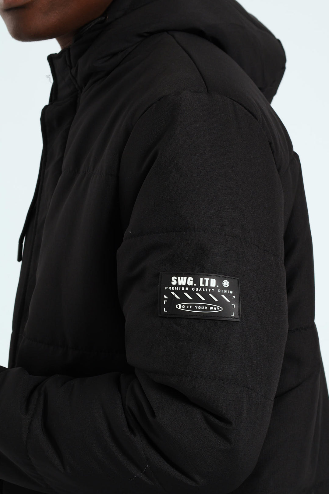 Longline Puffer Parka Jacket - Black