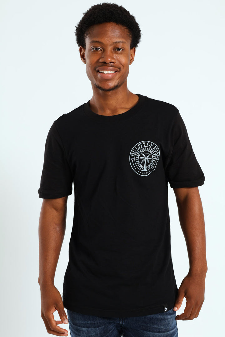 Miami City Front & Back Print Tee - Black