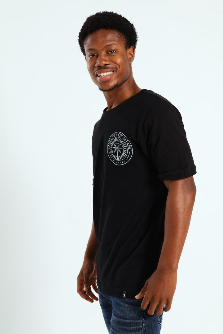 Miami City Front & Back Print Tee - Black