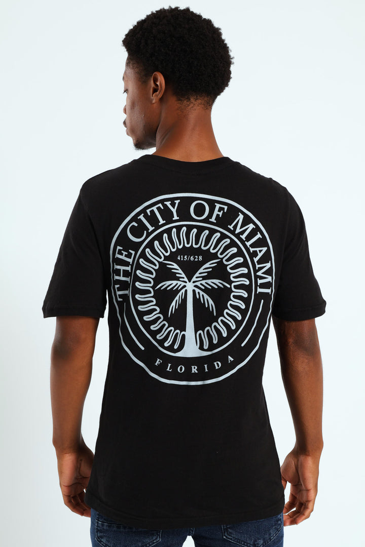 Miami City Front & Back Print Tee - Black