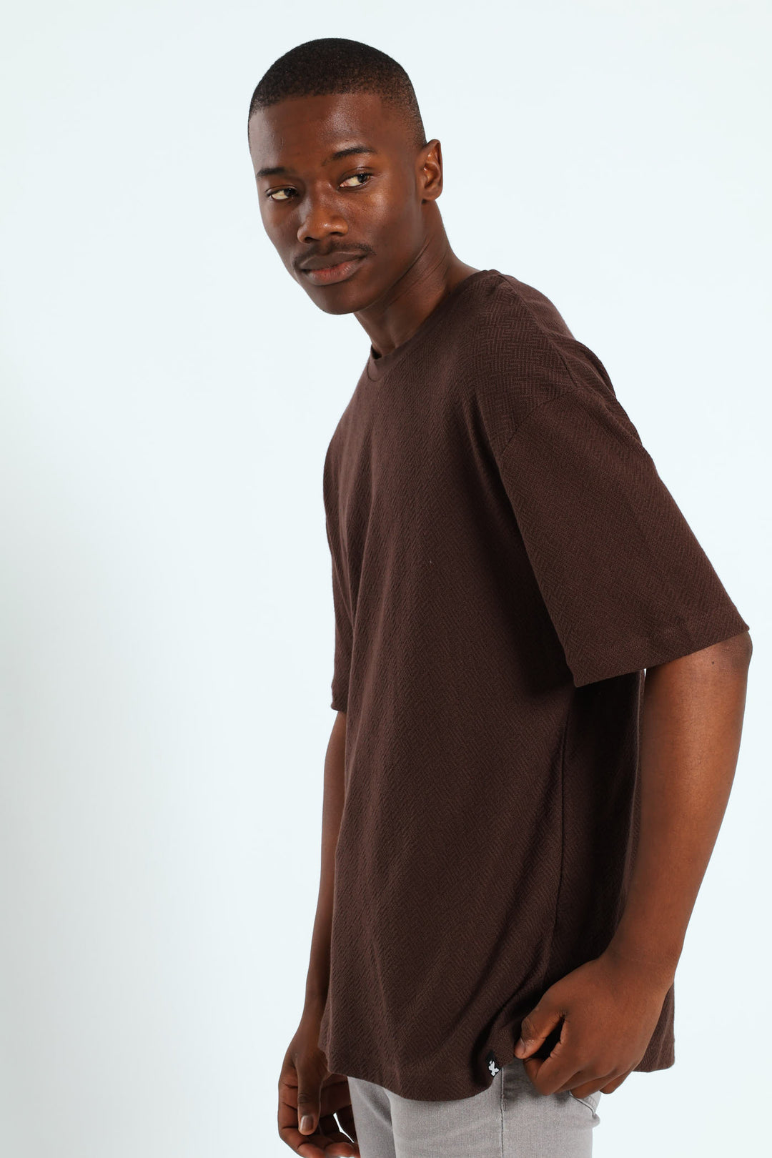 Pointelle Textured Tee - Dark Brown