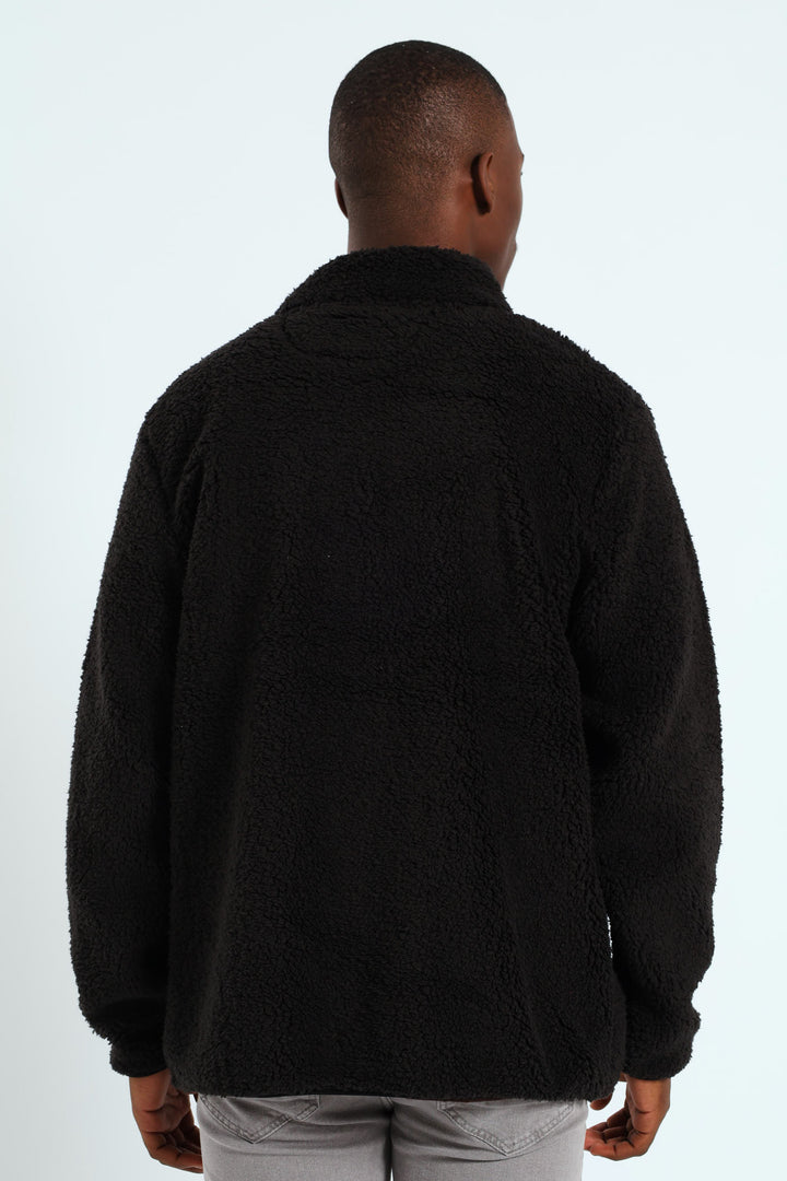 Borg Nylon Zip Through Jacket - Black