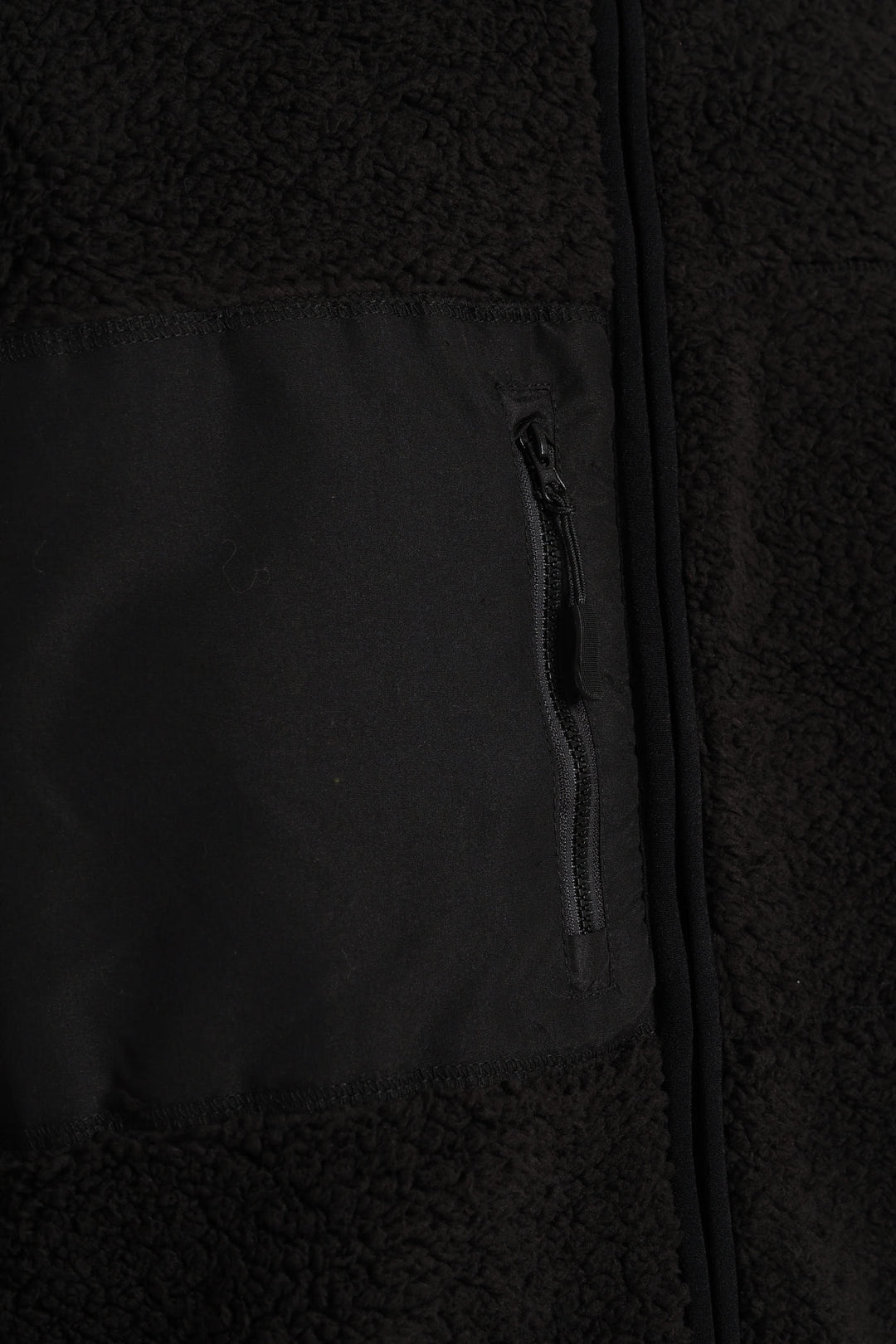 Borg Nylon Zip Through Jacket - Black