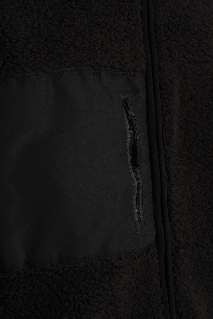 Borg Nylon Zip Through Jacket - Black