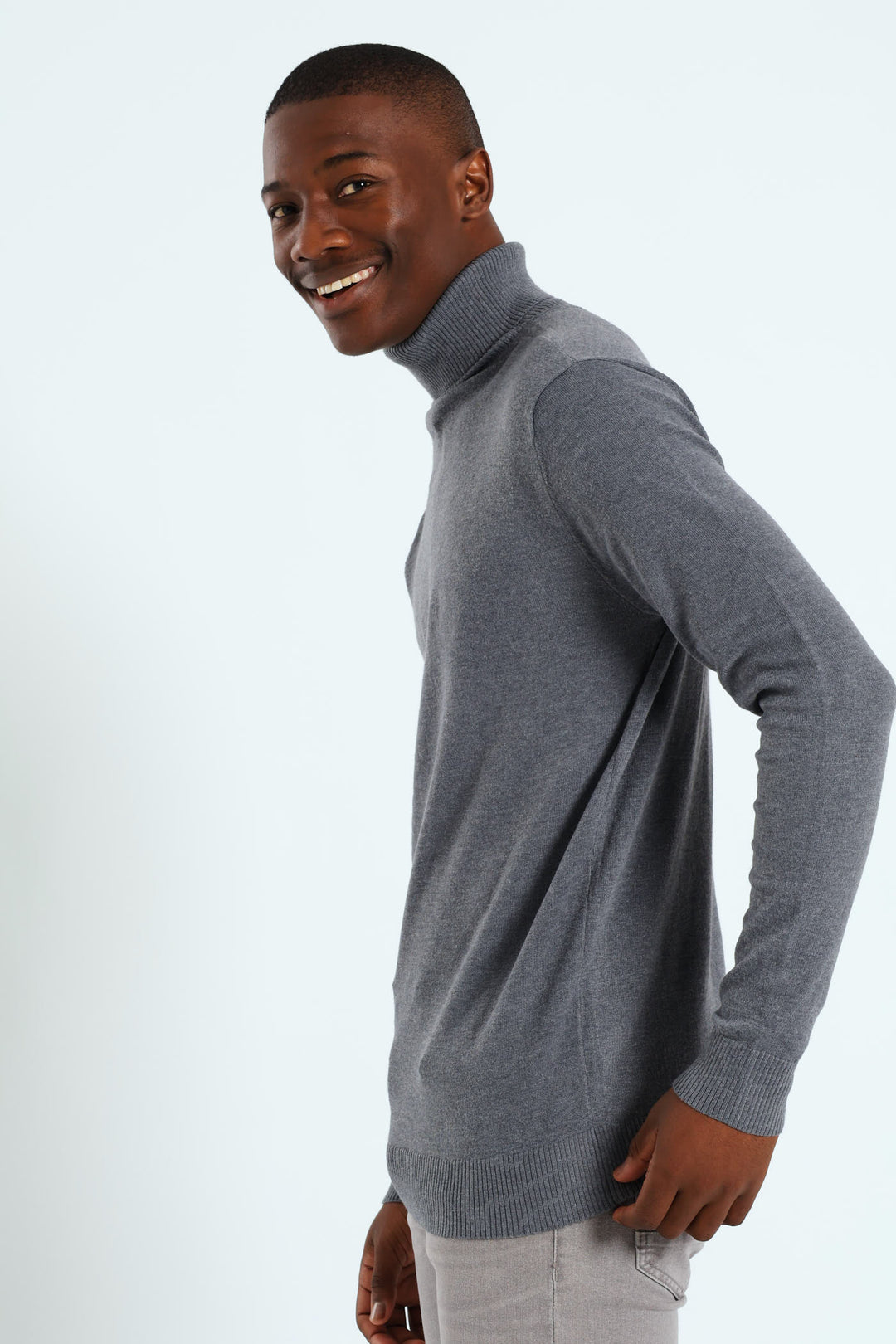 Basic Poloneck Knitwear - Charcoal Melange