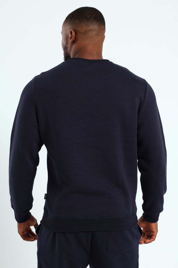 Plain Crew Fleece Sweat Top - Navy