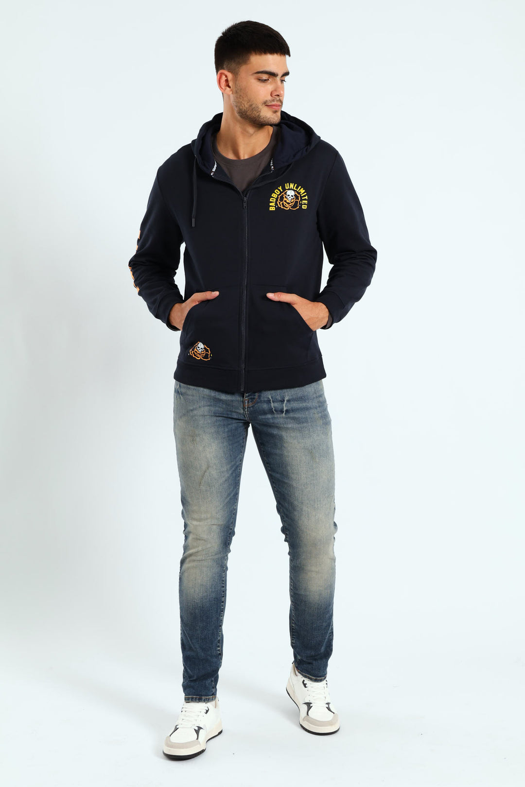 Skull Rose Zip Hoody - Navy