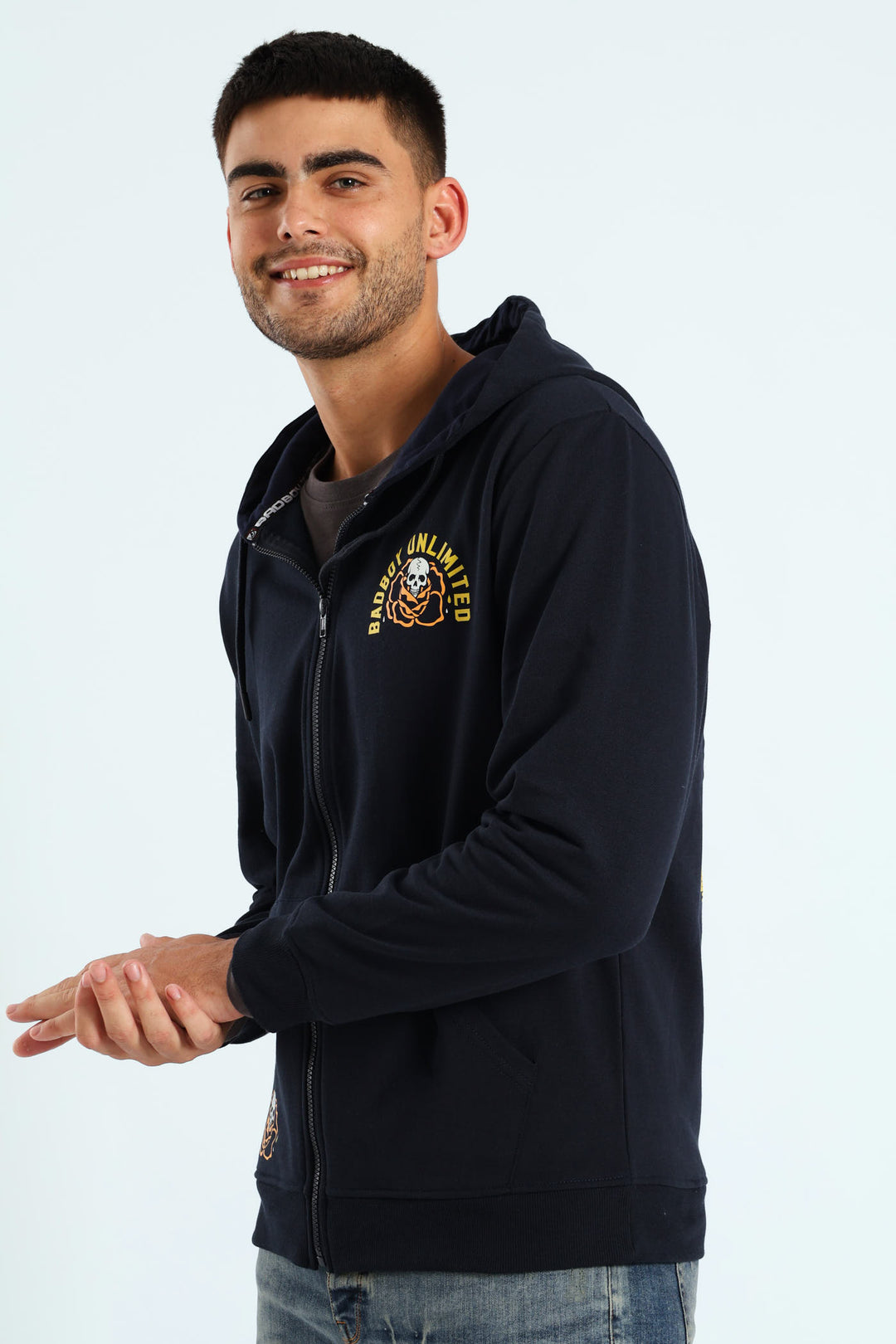 Skull Rose Zip Hoody - Navy