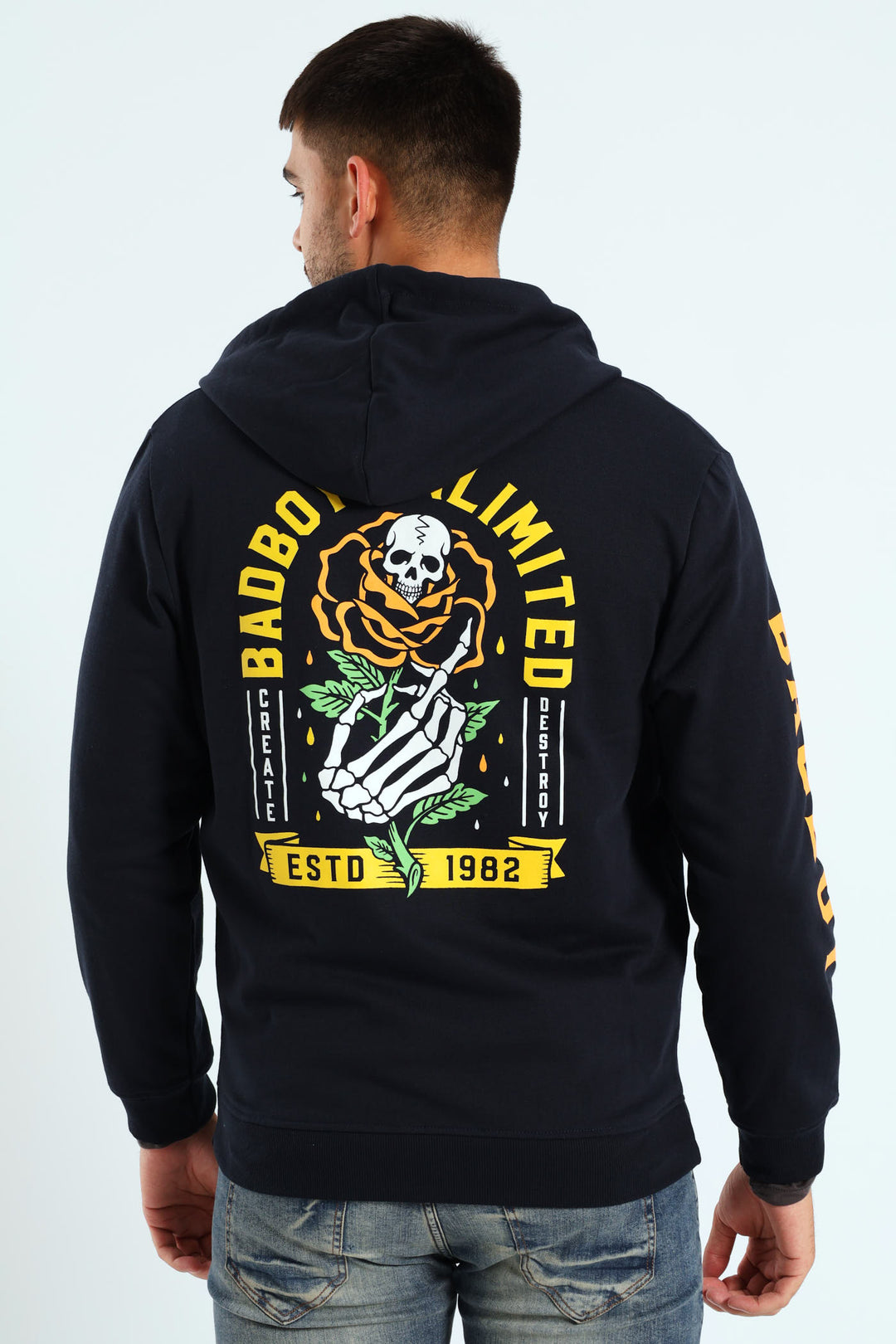 Skull Rose Zip Hoody - Navy